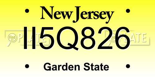 II5Q826 New Jersey License Plate