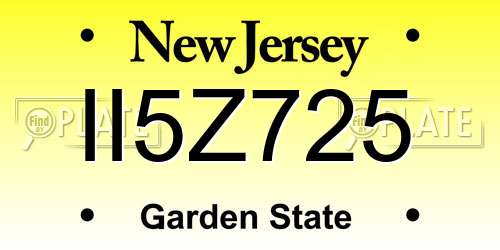II5Z725 New Jersey License Plate