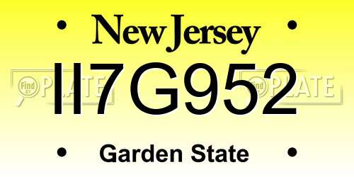 II7G952 New Jersey License Plate