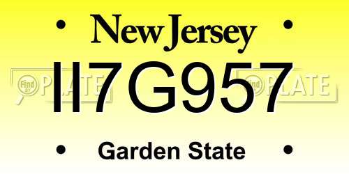 II7G957 New Jersey License Plate