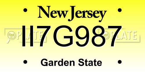 II7G987 New Jersey License Plate