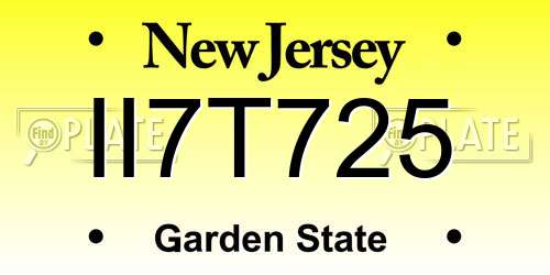 II7T725 New Jersey License Plate