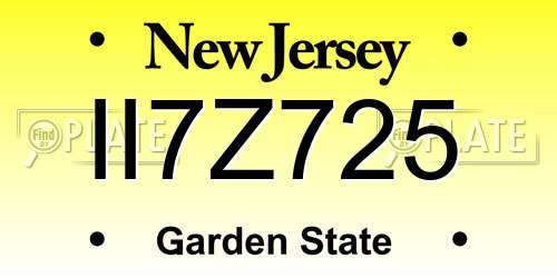 II7Z725 New Jersey License Plate