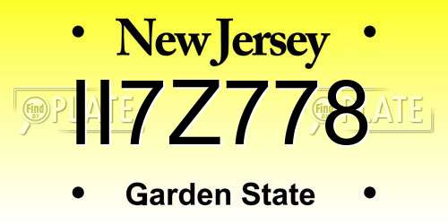 II7Z778 New Jersey License Plate