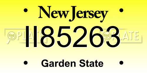 II85263 New Jersey License Plate