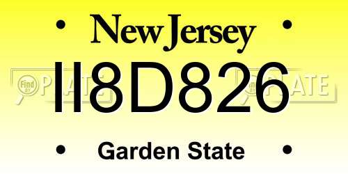 II8D826 New Jersey License Plate