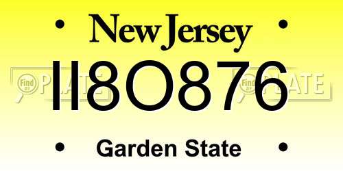 II8O876 New Jersey License Plate
