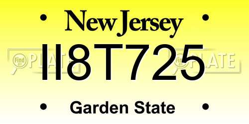 II8T725 New Jersey License Plate