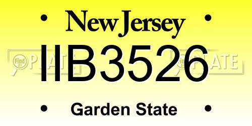 IIB3526 New Jersey License Plate