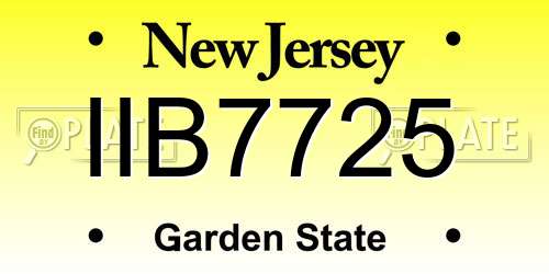 IIB7725 New Jersey License Plate