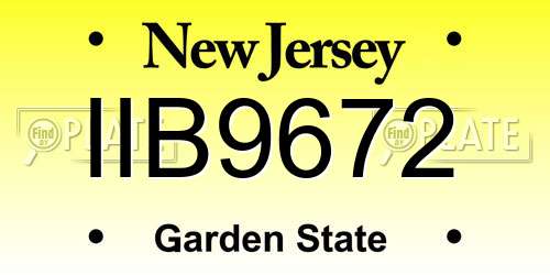 IIB9672 New Jersey License Plate