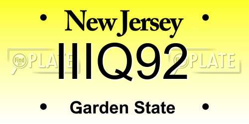 IIIQ92 New Jersey License Plate