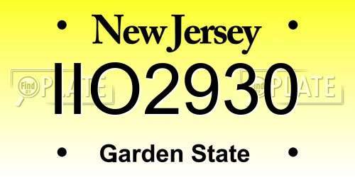IIO2930 New Jersey License Plate