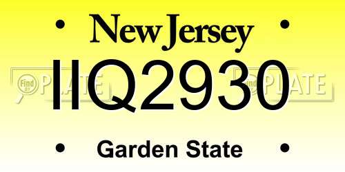 IIQ2930 New Jersey License Plate