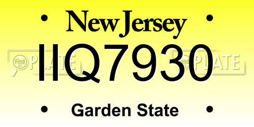 IIQ7930 New Jersey License Plate