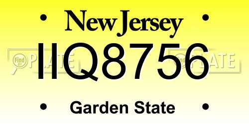 IIQ8756 New Jersey License Plate