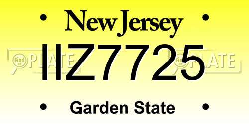 IIZ7725 New Jersey License Plate