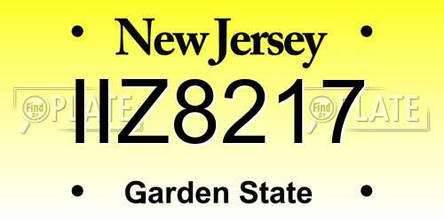 IIZ8217 New Jersey License Plate