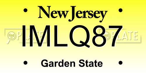 IMLQ87 New Jersey License Plate