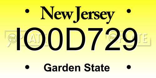 IO0D729 New Jersey License Plate
