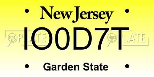 IO0D7T New Jersey License Plate