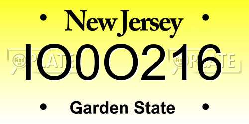 IO0O216 New Jersey License Plate