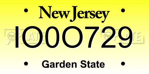 IO0O729 New Jersey License Plate
