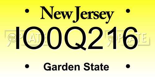 IO0Q216 New Jersey License Plate
