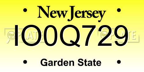 IO0Q729 New Jersey License Plate