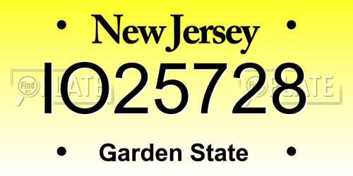 IO25728 New Jersey License Plate