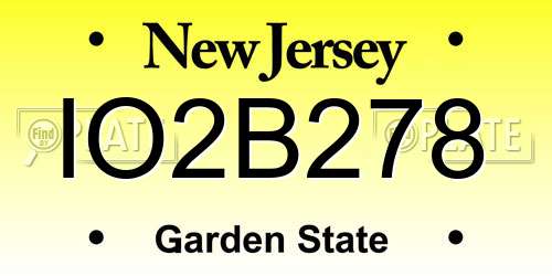 IO2B278 New Jersey License Plate