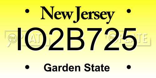 IO2B725 New Jersey License Plate