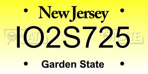 IO2S725 New Jersey License Plate