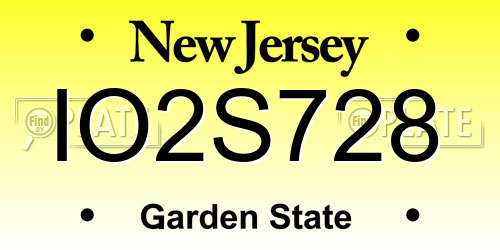 IO2S728 New Jersey License Plate
