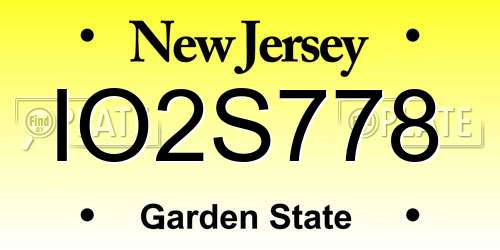 IO2S778 New Jersey License Plate