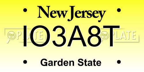IO3A8T New Jersey License Plate