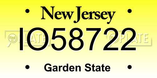 IO58722 New Jersey License Plate