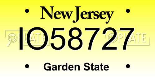 IO58727 New Jersey License Plate