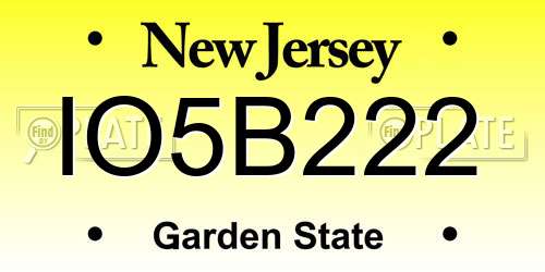 IO5B222 New Jersey License Plate