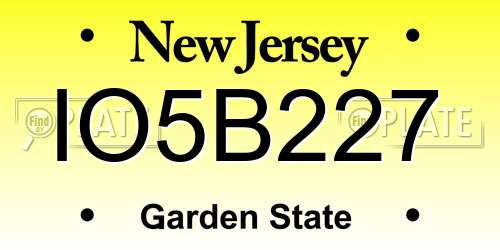 IO5B227 New Jersey License Plate