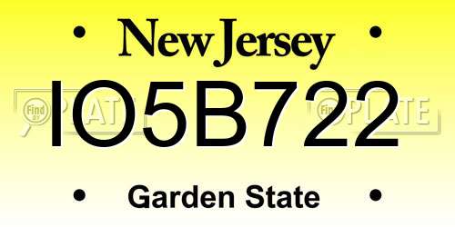 IO5B722 New Jersey License Plate