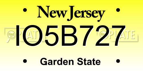 IO5B727 New Jersey License Plate