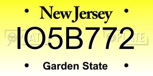 IO5B772 New Jersey License Plate
