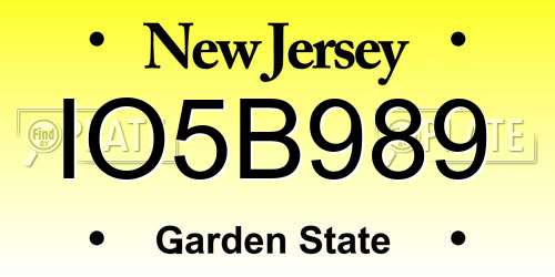 IO5B989 New Jersey License Plate