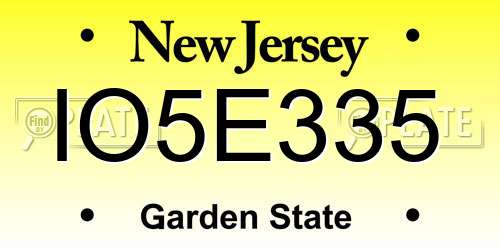 IO5E335 New Jersey License Plate
