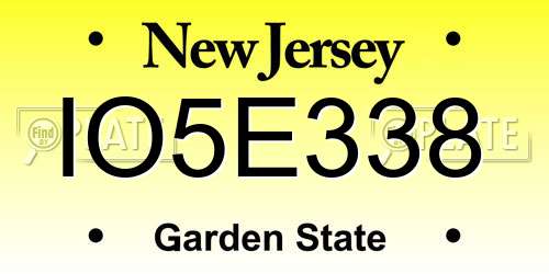 IO5E338 New Jersey License Plate