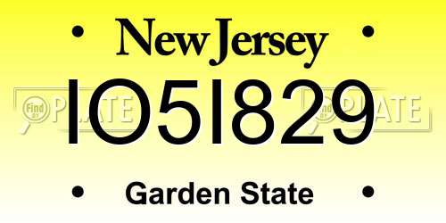 IO5I829 New Jersey License Plate