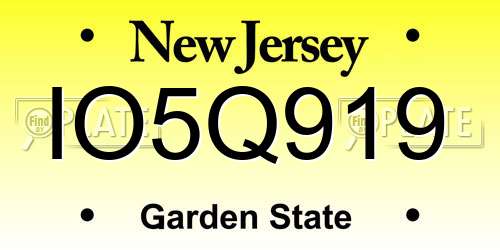 IO5Q919 New Jersey License Plate