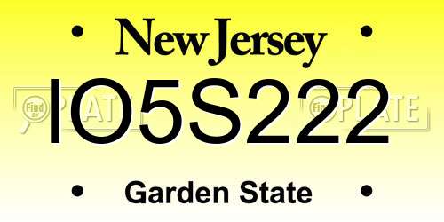 IO5S222 New Jersey License Plate