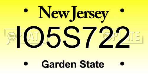 IO5S722 New Jersey License Plate